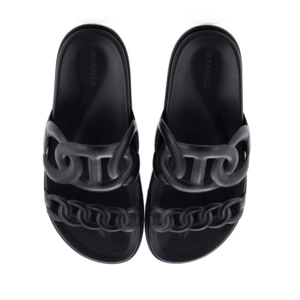 Hermes Women's Extra Sandals Leather Black - Picture 2 of 4